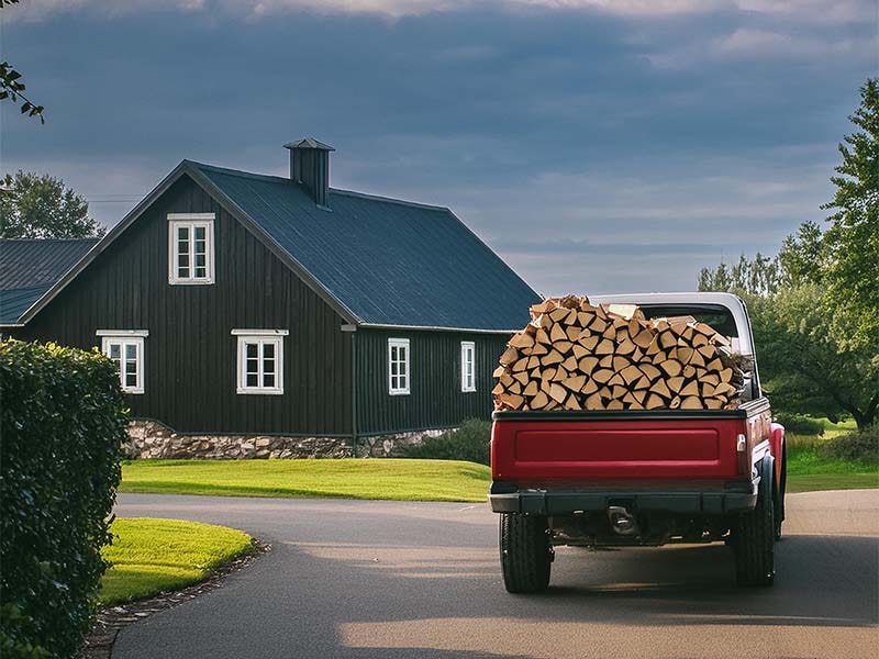 Pile of wood stacked in a truck
